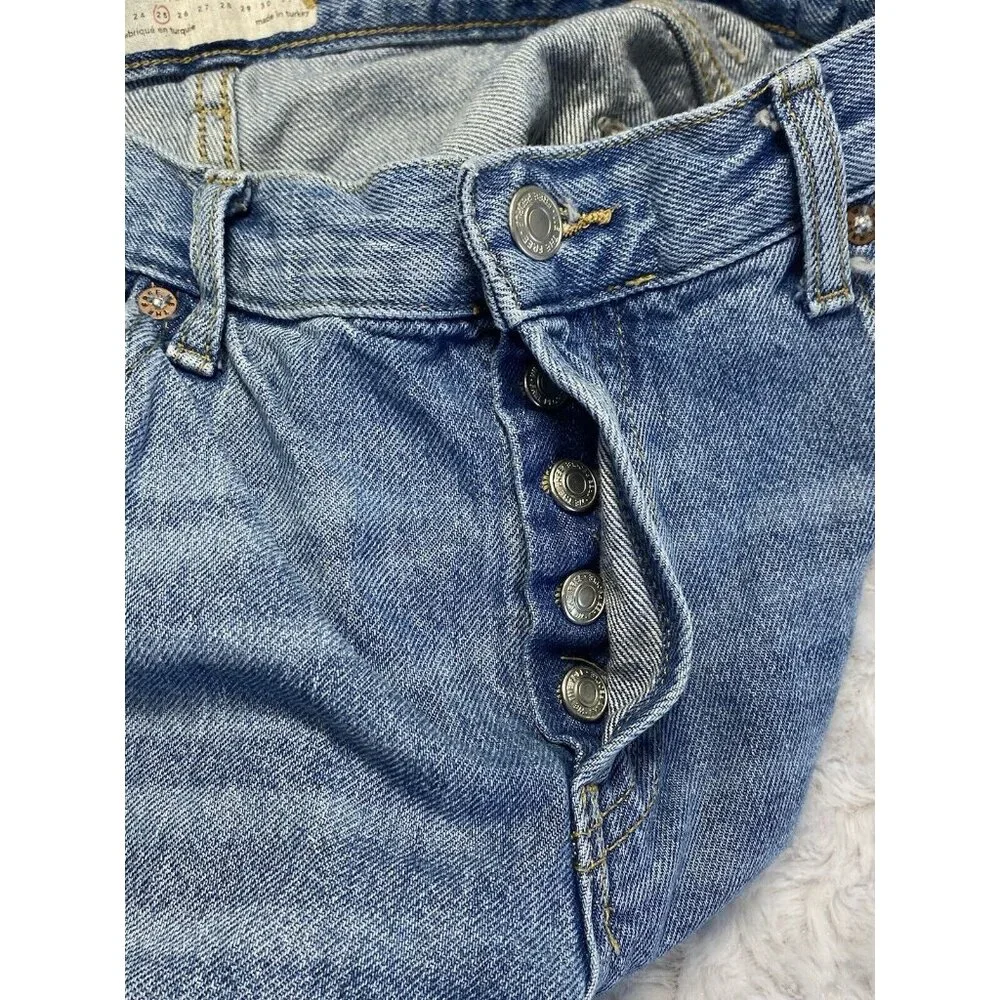 Free People Jeans Women's 25 Mid Rise Straight Leg Denim Distressed Button Fly - Picture 9 of 11